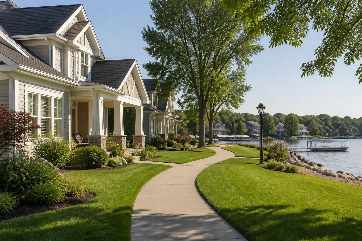 Well-kept homes in a bright peaceful neighborhood setting.
